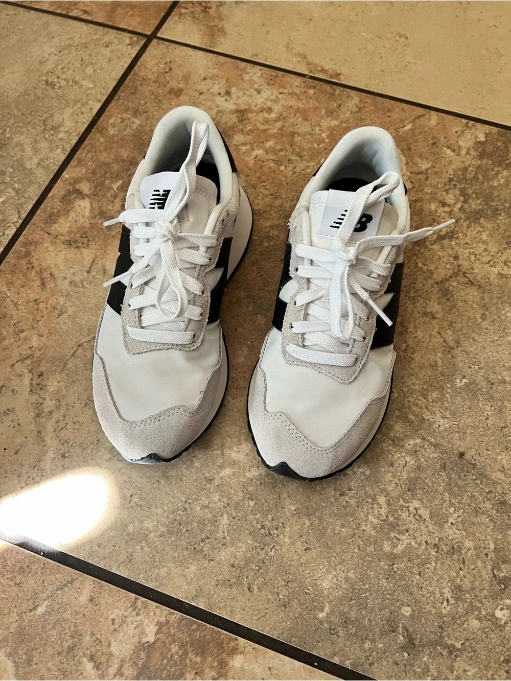 New Balance Women’s White and Black Retro-Style Sneakers